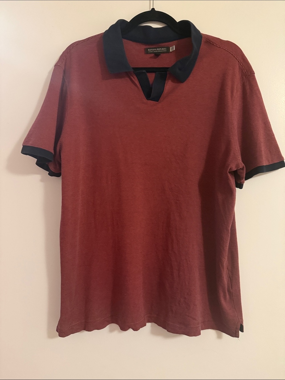 Banana Republic Men's Brick Red Polo with Navy Trim